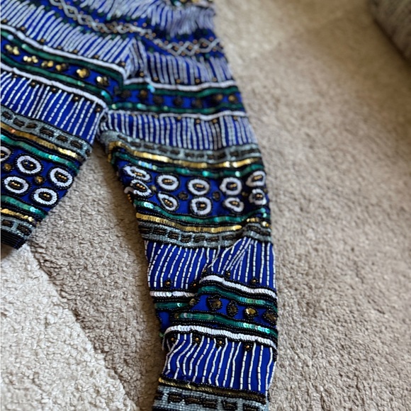 Niteline by Della Roufogali Silk Blue and Black Beaded Jacket- Large - Picture 8 of 11